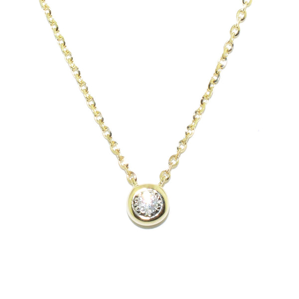 graziella 14KT Yellow Gold 18" 0.03CT Diamond Bezel Set Necklace