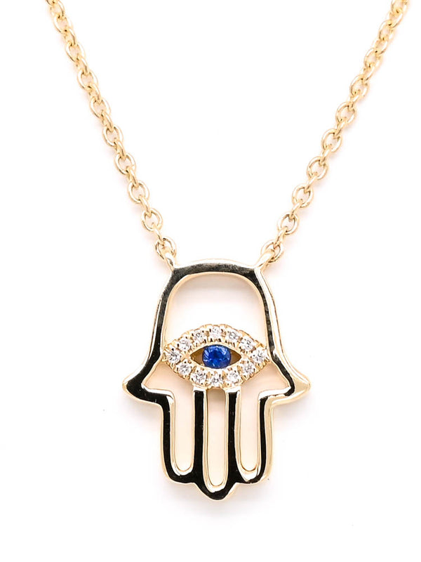 graziella 14KT Yellow Gold 18" 0.03CTW Diamond Hamsa Necklace