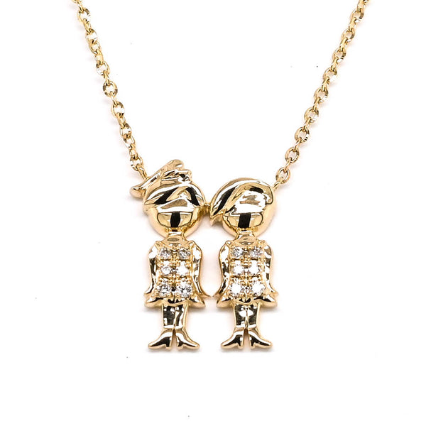 graziella 14KT Yellow Gold 18" 0.04CTW Diamond Friends Necklace