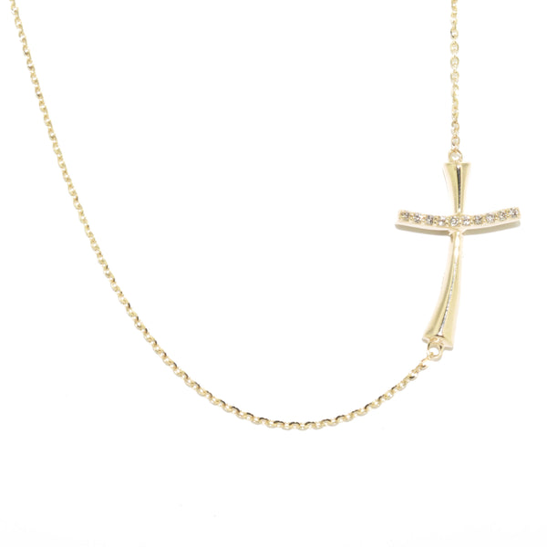 graziella 14KT Yellow Gold 18" 0.05CTW Diamond Cross Necklace