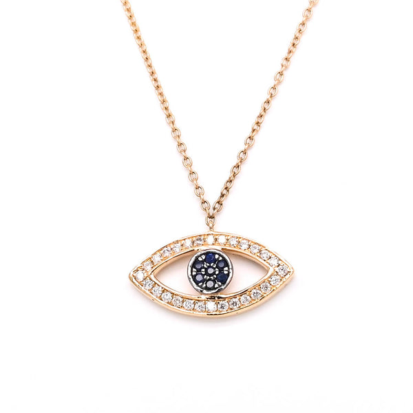 graziella 14KT Yellow Gold 18"0.06CTW Blue Sapphire Diamond Evil Eye Necklace