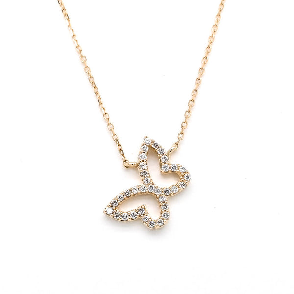graziella 14KT Yellow Gold 18" 0.09CTW Diamond Butterfly Necklace