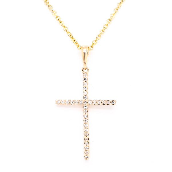 graziella 14KT Yellow Gold 18" 0.10CTW Diamond Cross Necklace
