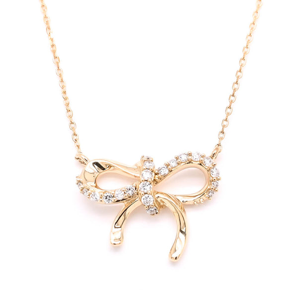 graziella 14KT Yellow Gold 18" 0.12CTW Diamond Bow Necklace