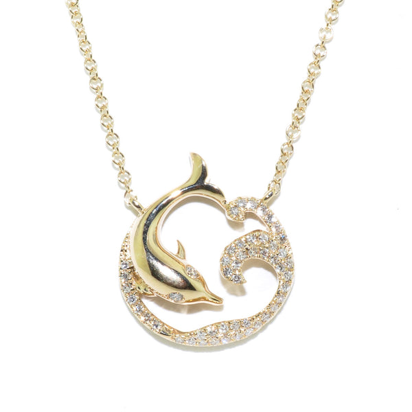 graziella 14KT Yellow Gold 18" 0.13CTW Diamond Dolphin Necklace