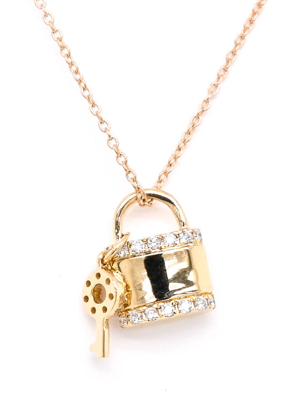 graziella 14KT Yellow Gold 18" 0.13CTW Diamond Lock and Key Necklace