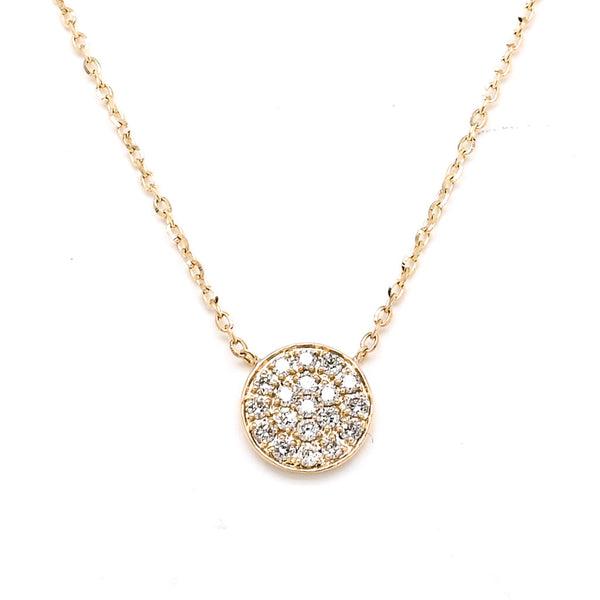 graziella 14KT Yellow Gold 18" 0.15CTW Diamond Pave Set Disc Necklace