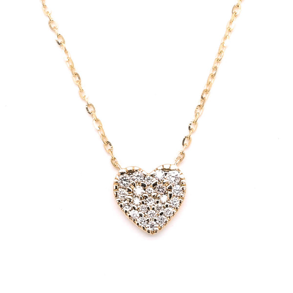 graziella 14KT Yellow Gold 18" 0.17CTW Diamond Pave Set Heart Necklace