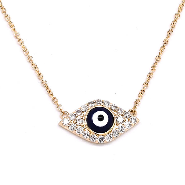 graziella 14KT Yellow Gold 18" 0.18CTW Diamond Evil eye Necklace