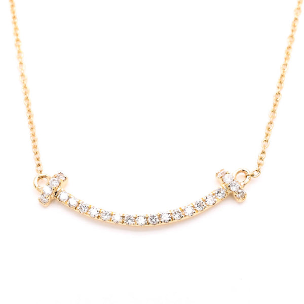 graziella 14KT Yellow Gold 18" 0.18CTW Diamond Smiley Bar Necklace