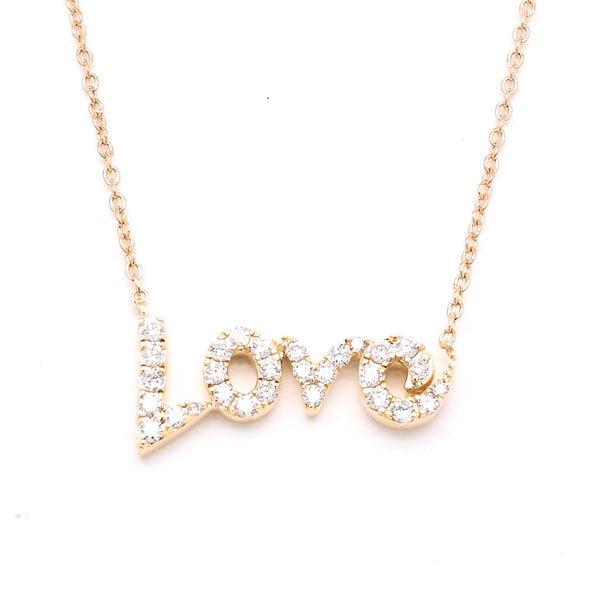 graziella 14KT Yellow Gold 18" 0.20CTW Diamond "LOVE " Necklace
