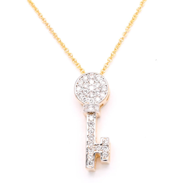 graziella 14KT Yellow Gold 18" 0.25CTW Diamond Key Necklace