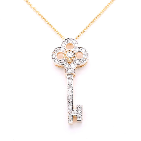graziella 14KT Yellow Gold 18" 0.26CTW Diamond Key Necklace