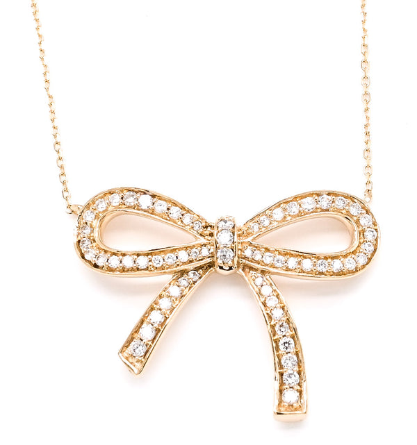 graziella 14KT Yellow Gold 18" 0.27CTW Diamond Bow Necklace