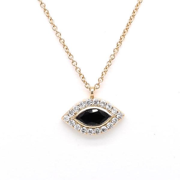 graziella 14KT Yellow Gold 18" 0.28CT Blue Sapphire and Diamond Evil Eye Necklace