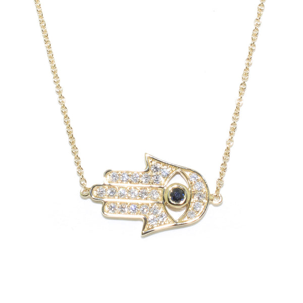 graziella 14KT Yellow Gold 18" 0.28CTW Diamond Hamsa Necklace