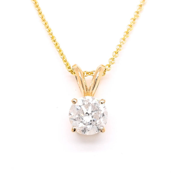 graziella 14KT Yellow Gold 18" 1.22CT I2 I Colour Round Brilliant Diamond Solitaire Necklace