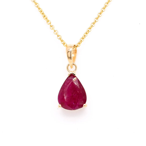 graziella 14KT Yellow Gold 18" 1.50CT Pear Shape Ruby Necklace