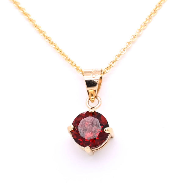graziella 14KT Yellow Gold 18" 6mm Round Brilliant Garnet Necklace