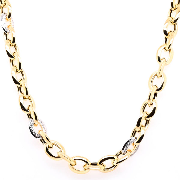 graziella 14KT Yellow Gold 18" 7.5mm C.Z Link Necklace