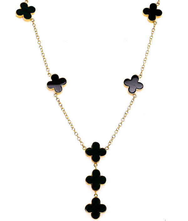graziella 14KT Yellow Gold 18" Black Onyx & Malachite Reversabel Necklace