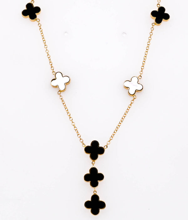 graziella 14KT Yellow Gold 18" Black Onyx & Mother of Pearl Reversabel Necklace
