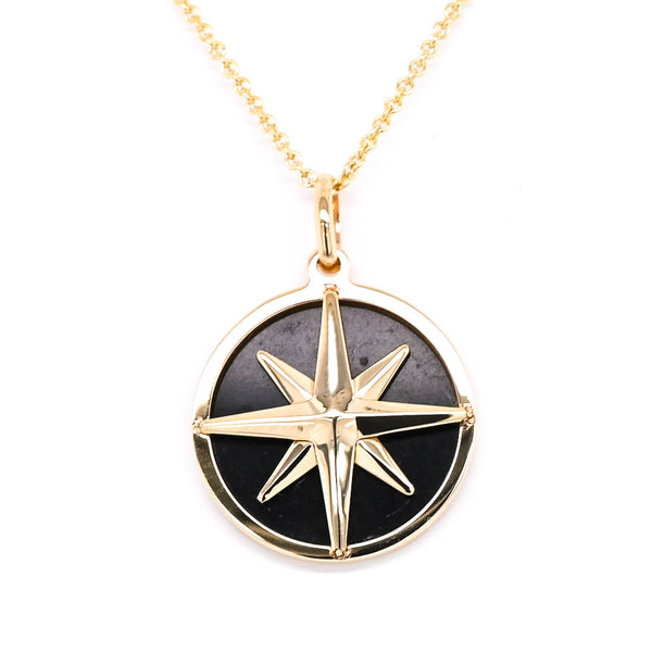 graziella 14KT Yellow Gold 18" Black Onyx North Star Necklace