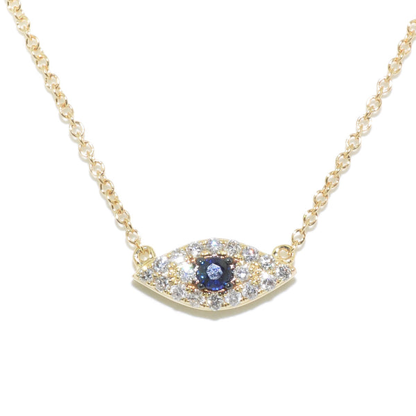 graziella 14KT Yellow Gold 18" Blue Sapphire and Diamond Evil Eye Necklace