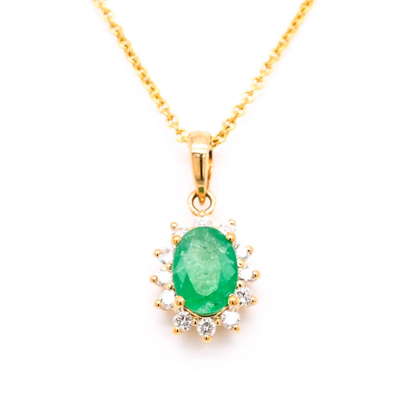 graziella 14KT Yellow Gold 18" Emerald & Diamond Cluster Necklace