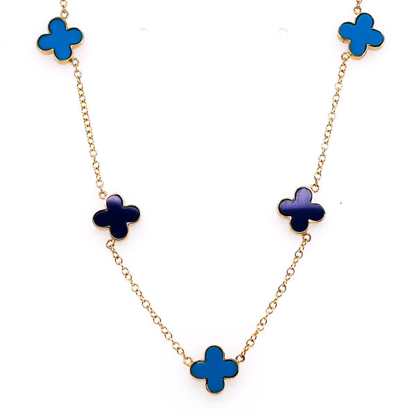 graziella 14KT Yellow Gold 18" Turquoise & Lapis Reversabel Necklace