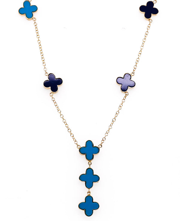graziella 14KT Yellow Gold 18" Turquoise & Lapis Reversabel Necklace