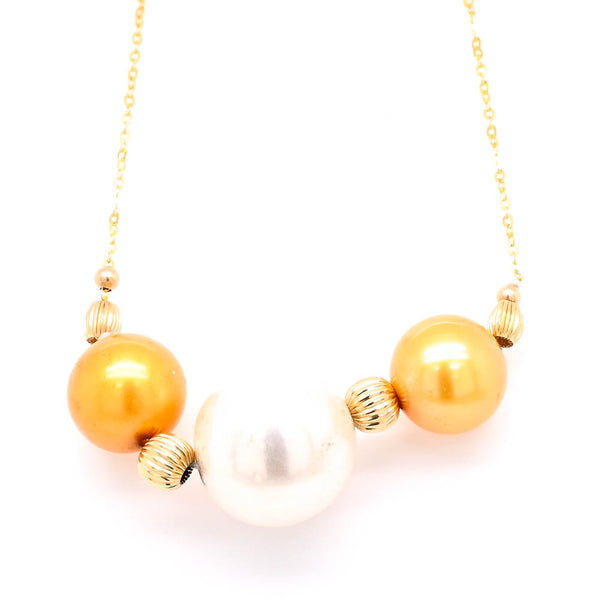 graziella 14KT Yellow Gold 18" White & Yellow Freshwater Peal Necklace
