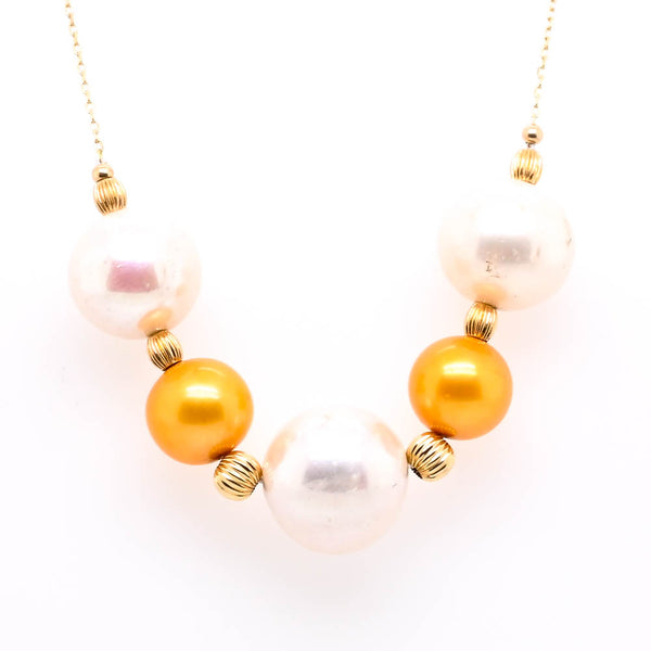 graziella 14KT Yellow Gold 18" White & Yellow Freshwater Peal Necklace