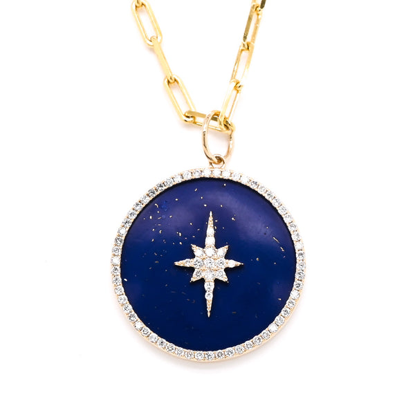 graziella 14KT Yellow Gold 20" Lapis and Diamond North Star Necklace