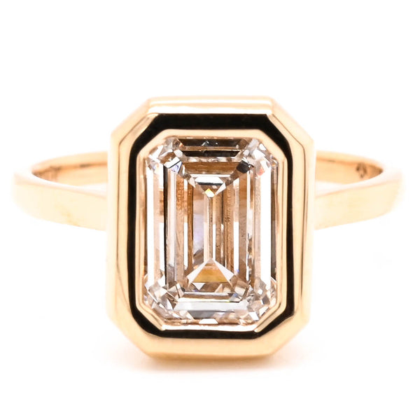 graziella 14KT Yellow Gold 3.00CT Emerald Shape LAB Created Bezel Set Diamond Solitaire Engagement Ring