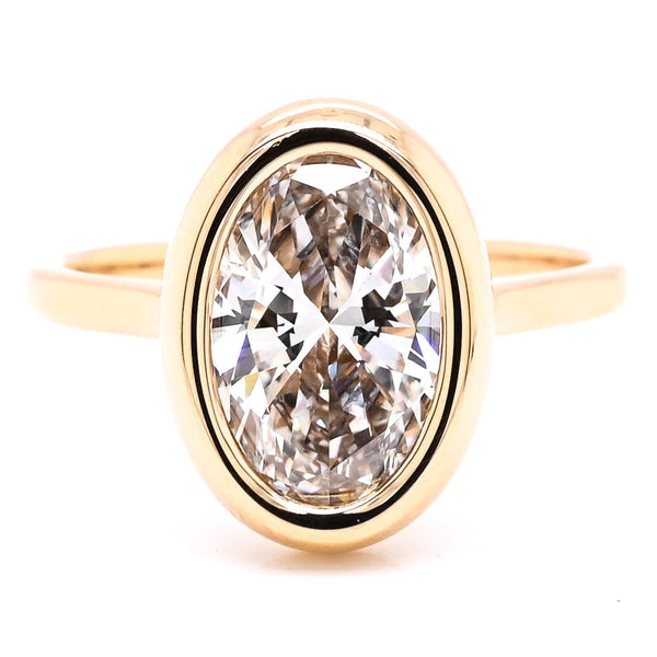graziella 14KT Yellow Gold 3.00CT Oval Shape LAB Created Bezel Set Diamond Solitaire Engagement Ring