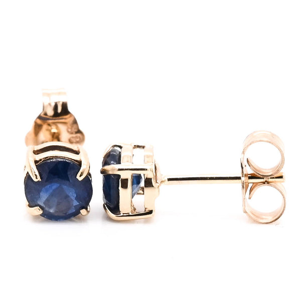graziella 14KT Yellow Gold 5mm Blue Sapphire Earrings