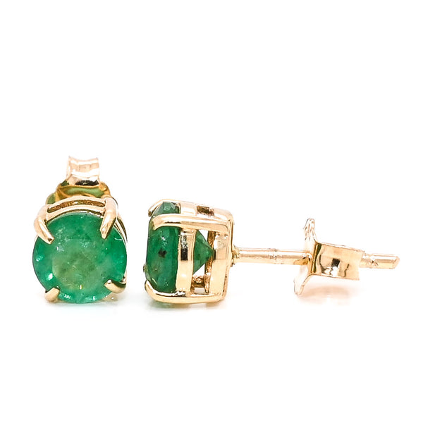 graziella 14KT Yellow Gold 5MM Emerald Stud Earrings