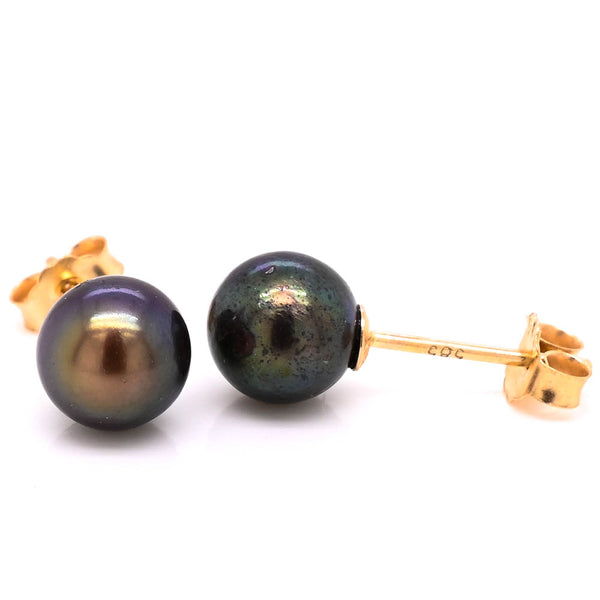 graziella 14KT Yellow Gold 6.5-7mm Black Pearl Stud Earrings
