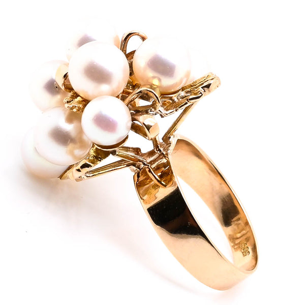Graziella 14KT Yellow Gold 6.8-7mm Akoya Cultured Pearl Cluster Ring