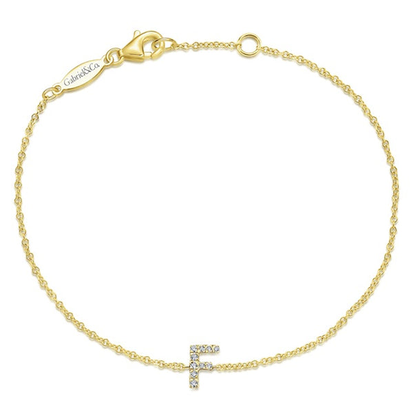 graziella 14KT Yellow Gold 7" 0.07CTW Diamond Letter "F" Bracelet