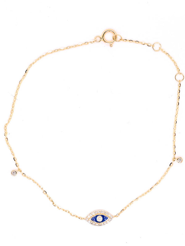 graziella 14KT Yellow Gold 7" 0.09CTW Diamond Evil Eye Bracelet