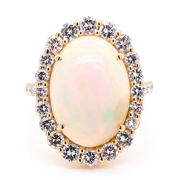 graziella 14KT Yellow Gold 7.01CT Opal & Fancy Light Pink Diamond Halo Set Ring