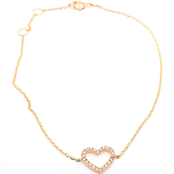 graziella 14KT Yellow Gold 7.5" 0.08CTW Diamond Heart Bracelet