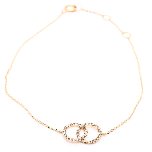 graziella 14KT Yellow Gold 7.5" 0.14CTW Diamond Double Circle Bracelet