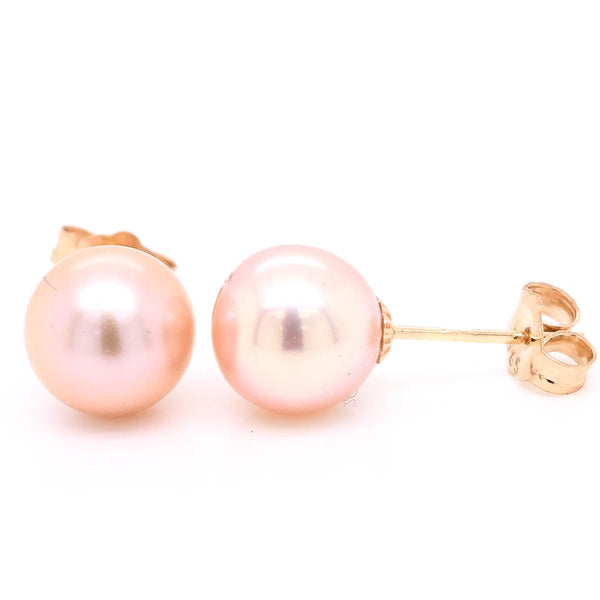 graziella 14KT Yellow Gold 7.5-8mm Pink Pearl Stud Earrings