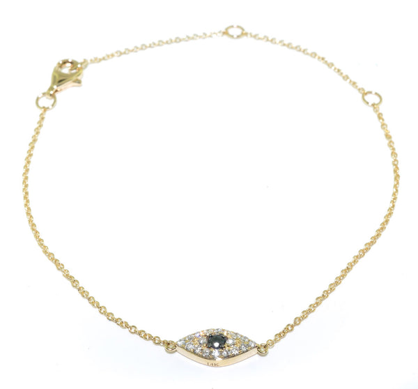 graziella 14KT Yellow Gold 7.5" Blue Sapphire and Diamond Evil Eye Bracelet