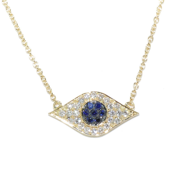 graziella 14KT Yellow Gold 7.5" Blue Sapphire and Diamond Evil Eye Bracelet