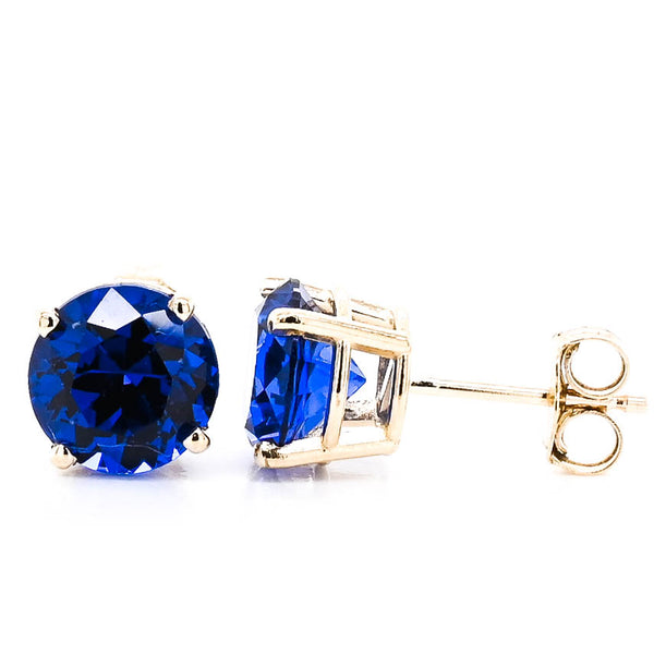 graziella 14KT Yellow Gold 7mm Simulated Blue Sapphire Stud Earrings
