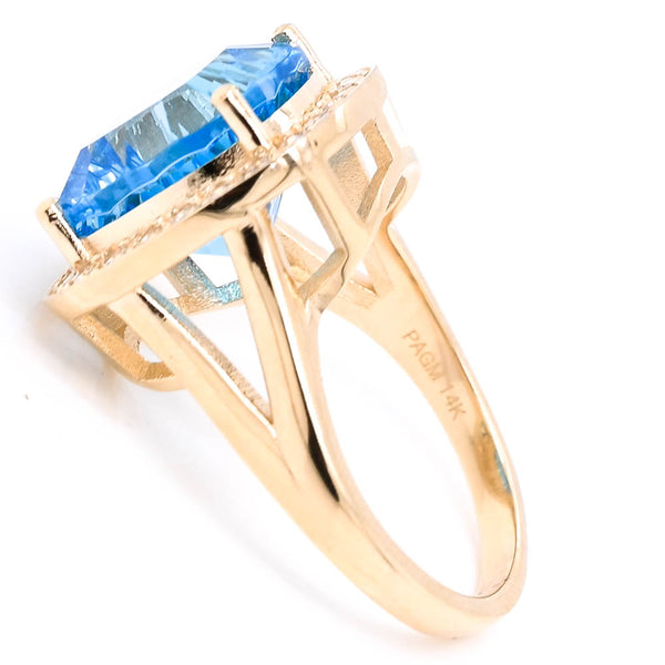 Graziella 14KT Yellow Gold 8.40CT Blue Topaz & Diamond Halo Set Ring